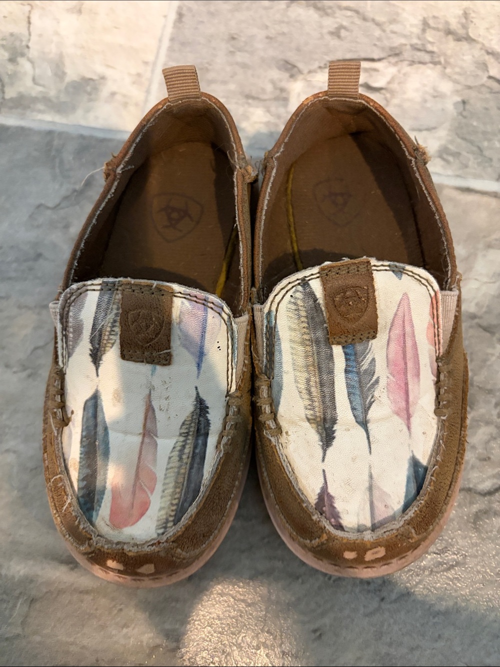Ariat Kids Brown Canvas Moccasins with Feather Print